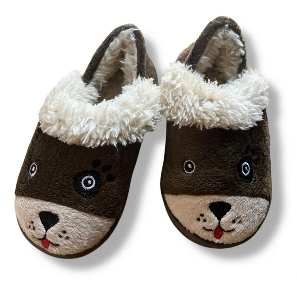 2 Pairs- Wonder Nation Plush Puppy Dog Kids Toddler Size 5-6 Slippers